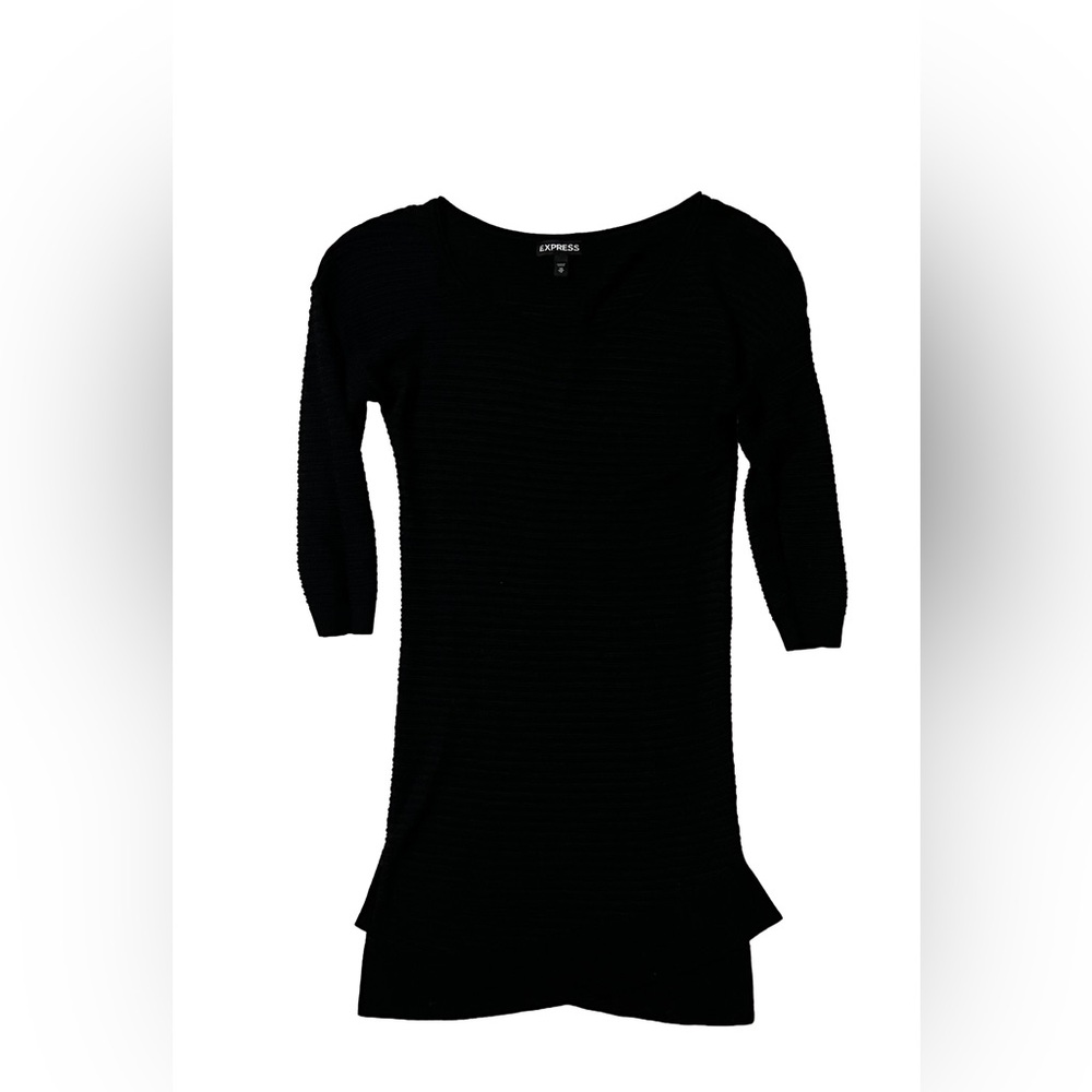 Express Black Long Sleeve bodycon asymmetric hem  knit sweater Dress XS